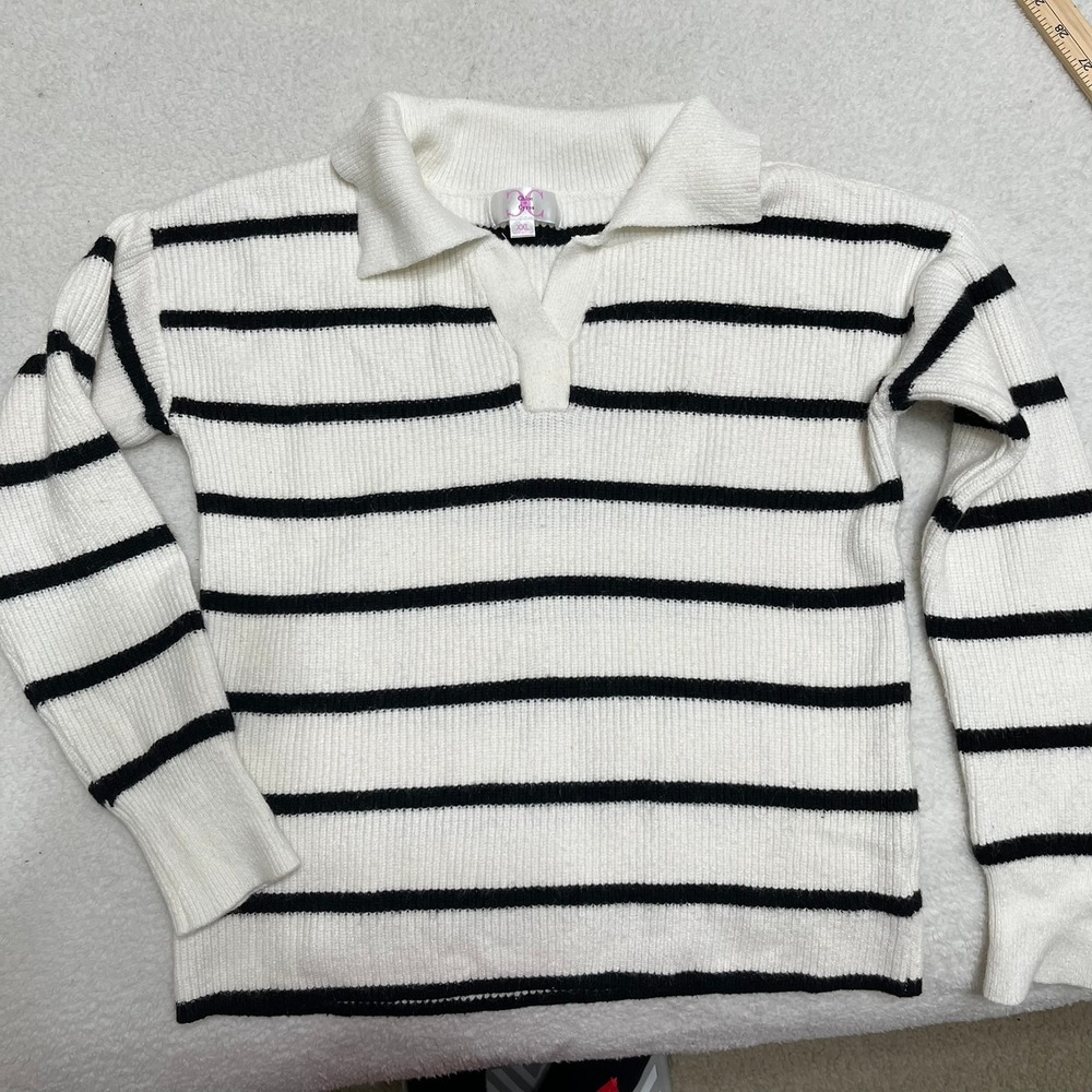 Chloe‎ + Cyrus Black and White Striped Collared Sweater Pullover Size XXL